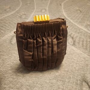 Brown Satin Clutch with Gold Clasp